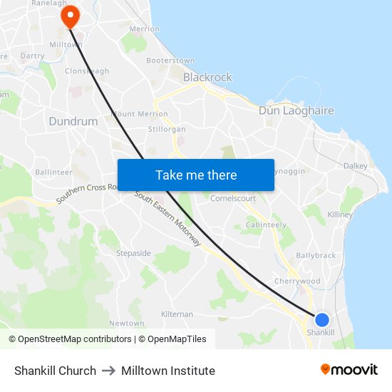 Shankill Church to Milltown Institute map
