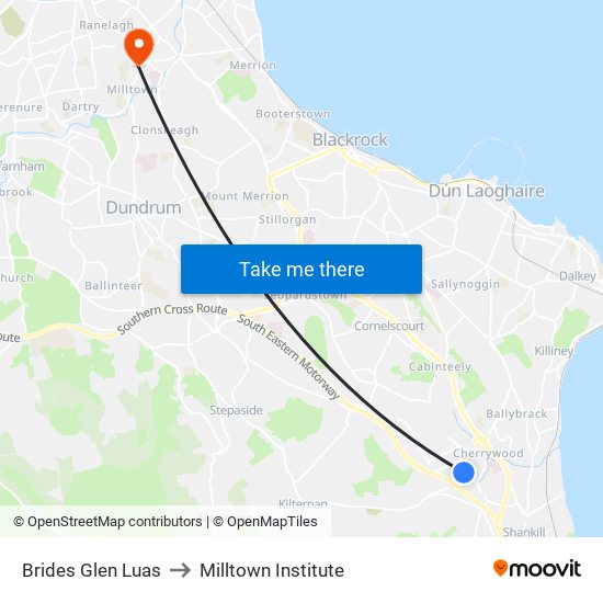 Brides Glen Luas to Milltown Institute map