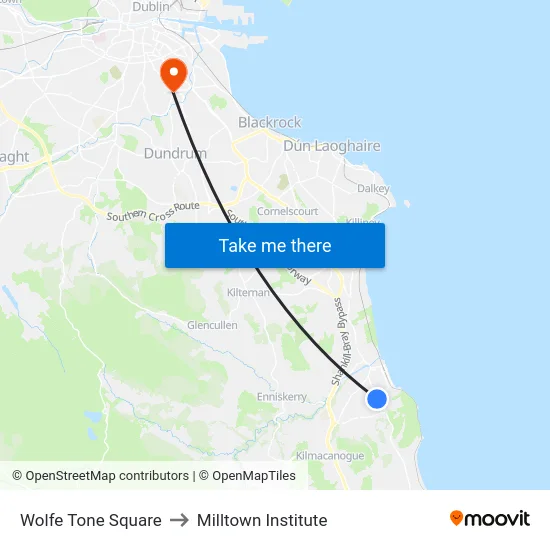 Wolfe Tone Square to Milltown Institute map