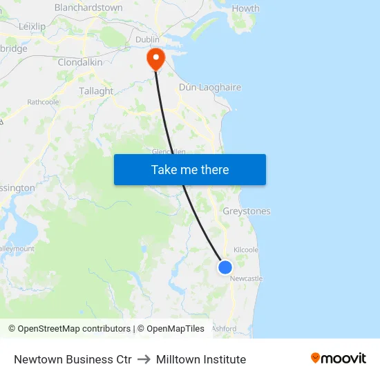 Newtown Business Ctr to Milltown Institute map