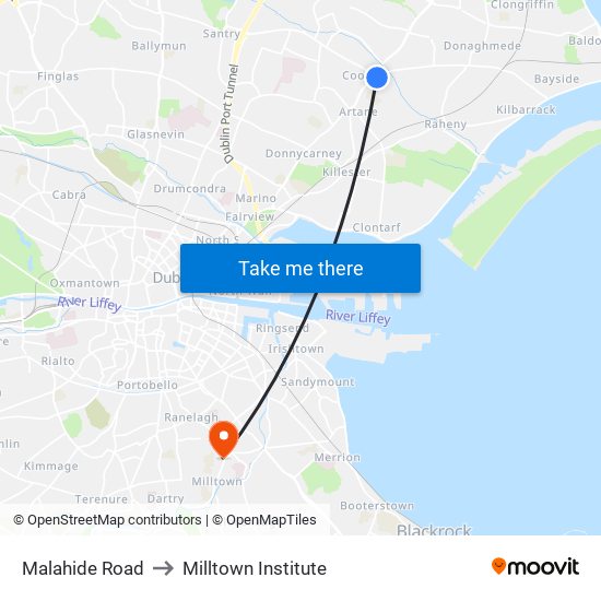 Malahide Road to Milltown Institute map