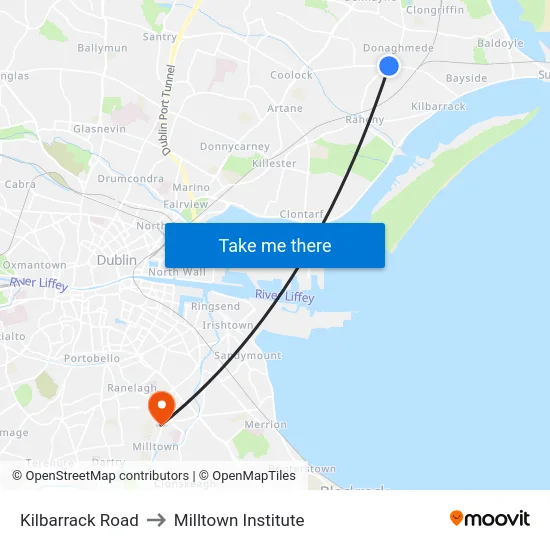 Kilbarrack Road to Milltown Institute map