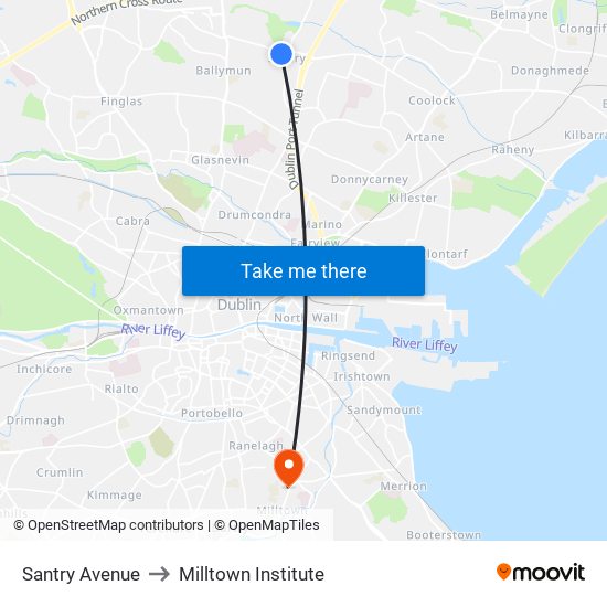 Santry Avenue to Milltown Institute map