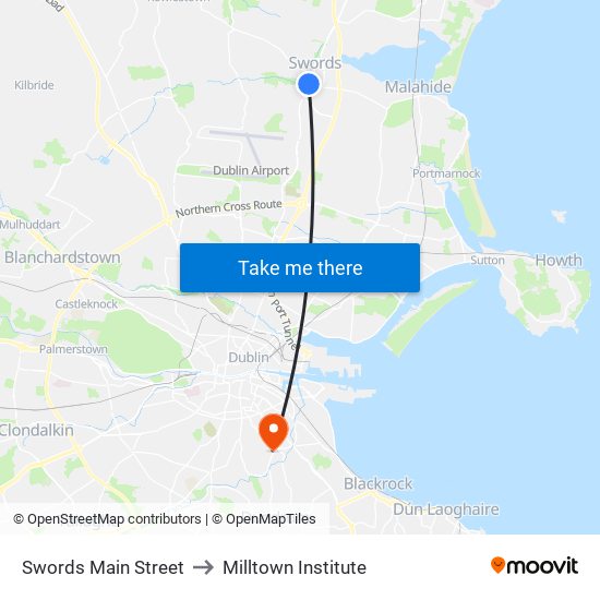 Swords Main Street to Milltown Institute map