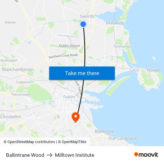 Ballintrane Wood to Milltown Institute map