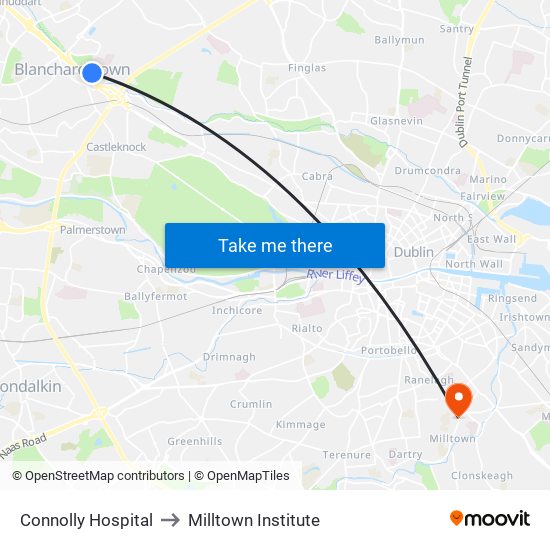 Connolly Hospital to Milltown Institute map