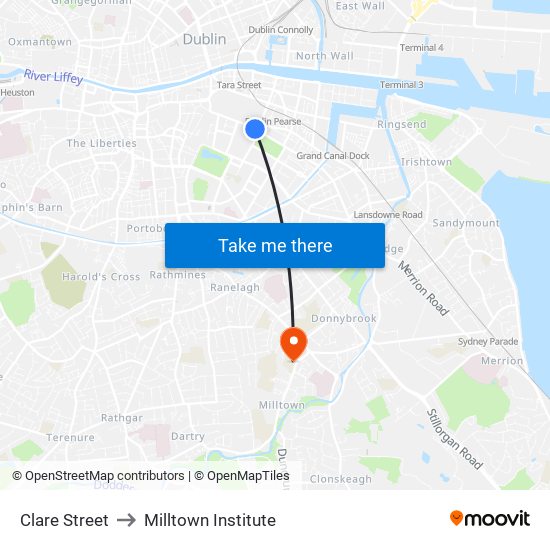 Clare Street to Milltown Institute map