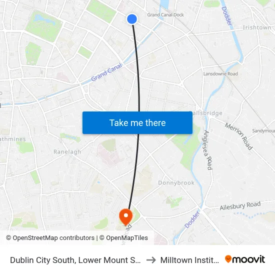 Dublin City South, Lower Mount Street to Milltown Institute map