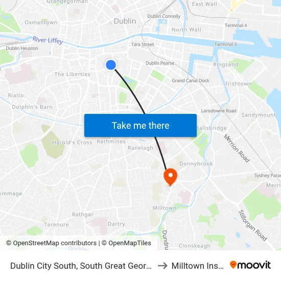 Dublin City South, South Great George's Street to Milltown Institute map