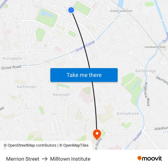 Merrion Street to Milltown Institute map