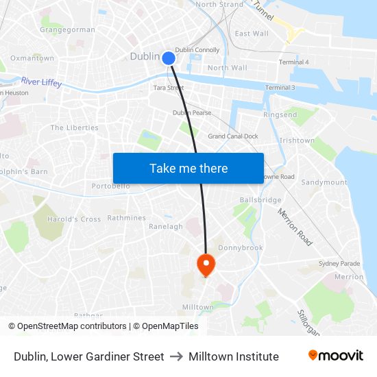 Dublin, Lower Gardiner Street to Milltown Institute map