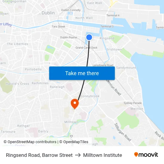 Ringsend Road, Barrow Street to Milltown Institute map