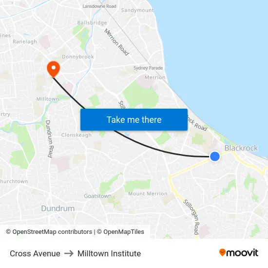 Cross Avenue to Milltown Institute map