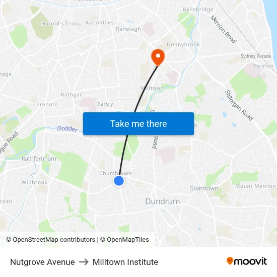 Nutgrove Avenue to Milltown Institute map