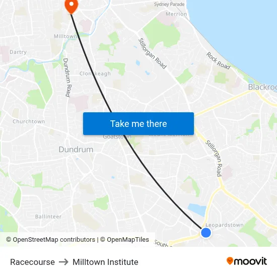 Racecourse to Milltown Institute map