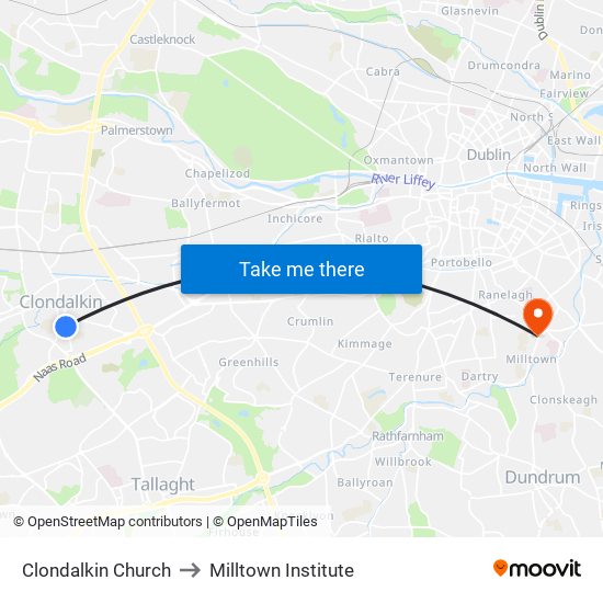 Clondalkin Church to Milltown Institute map