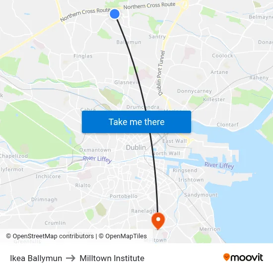 Ikea Ballymun to Milltown Institute map