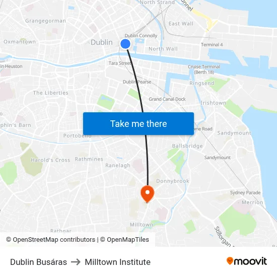 Dublin Busáras to Milltown Institute map