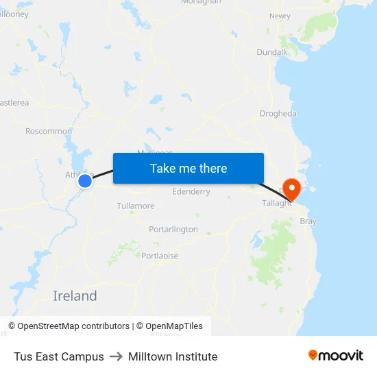 Tus East Campus to Milltown Institute map