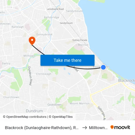 Blackrock (Dunlaoghaire-Rathdown), Rock Road (Booterstown Hall) to Milltown Institute map