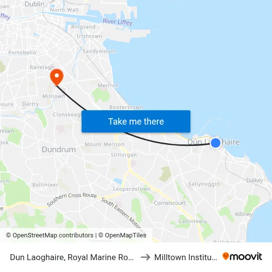 Dun Laoghaire, Royal Marine Road to Milltown Institute map