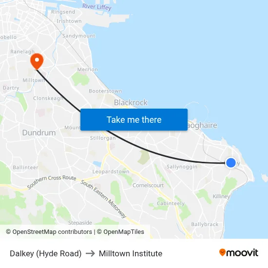Dalkey (Hyde Road) to Milltown Institute map