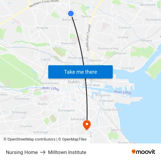 Nursing Home to Milltown Institute map