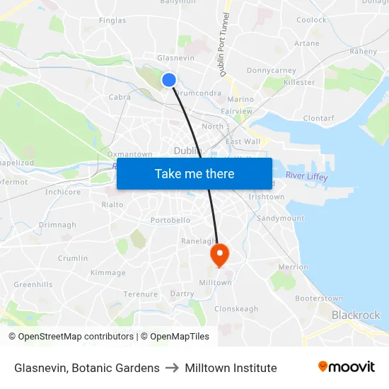 Glasnevin, Botanic Gardens to Milltown Institute map