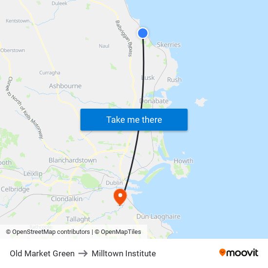 Old Market Green to Milltown Institute map