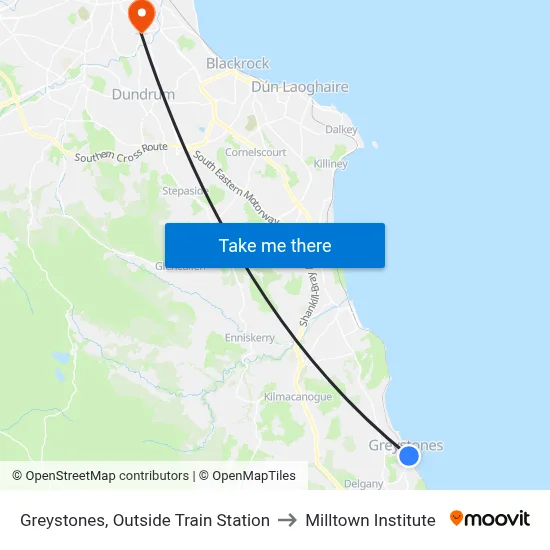 Greystones, Outside Train Station to Milltown Institute map