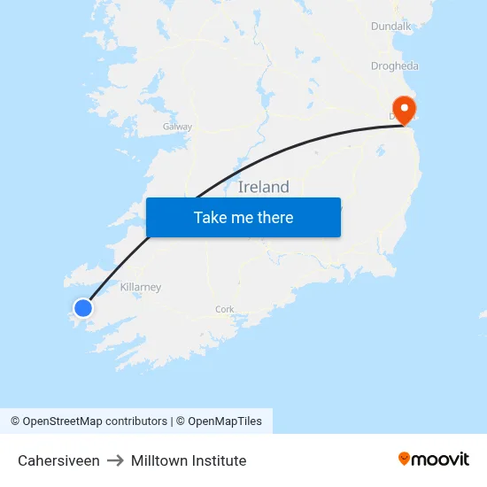 Cahersiveen to Milltown Institute map