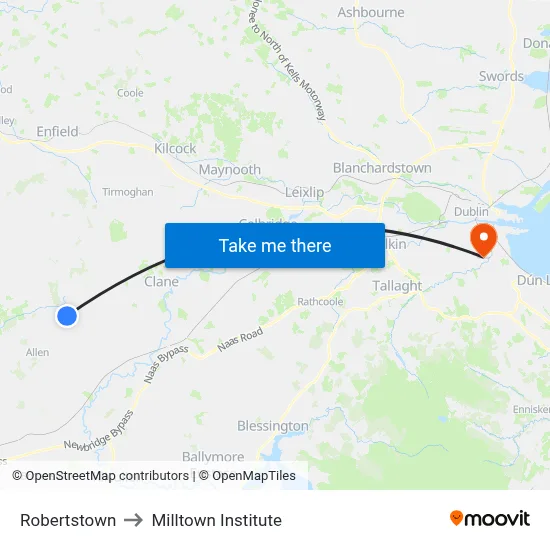 Robertstown to Milltown Institute map
