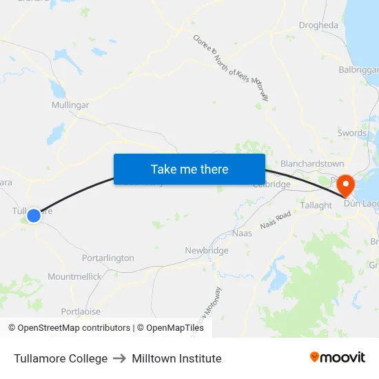 Tullamore College to Milltown Institute map