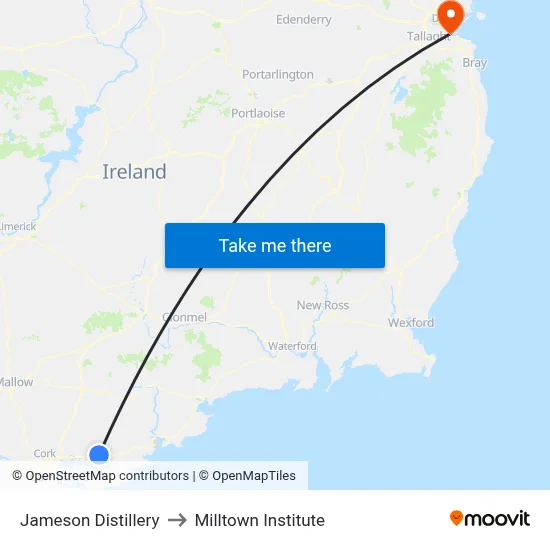 Jameson Distillery to Milltown Institute map