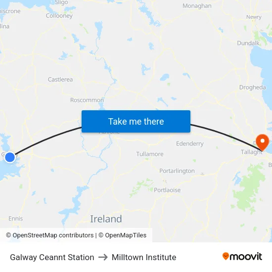 Galway Ceannt Station to Milltown Institute map