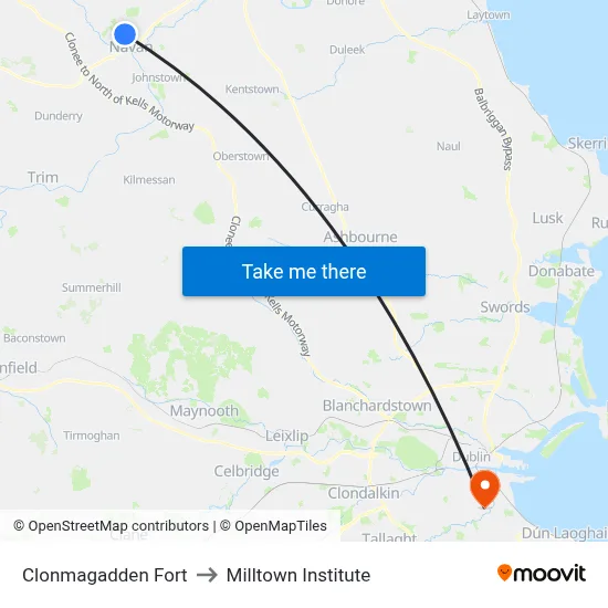 Clonmagadden Fort to Milltown Institute map