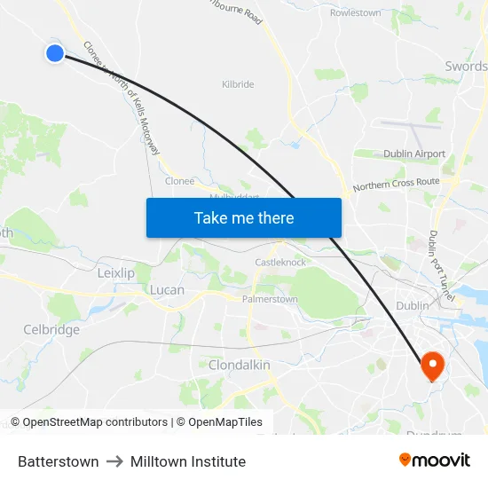 Batterstown to Milltown Institute map