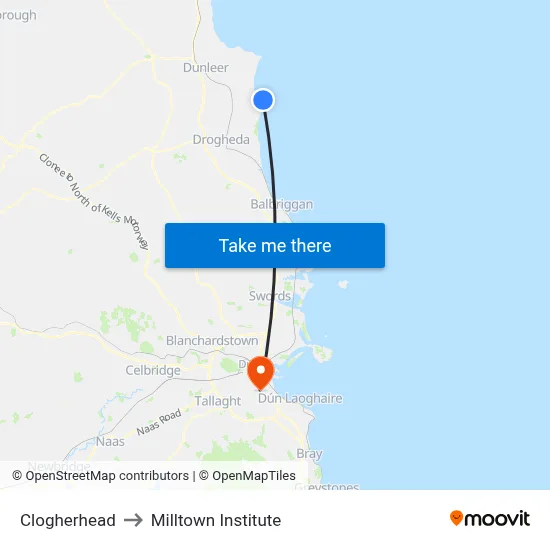 Clogherhead to Milltown Institute map