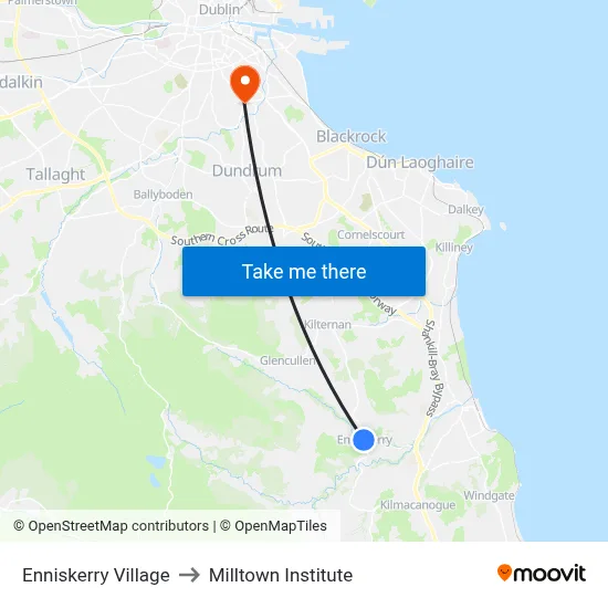 Enniskerry Village to Milltown Institute map