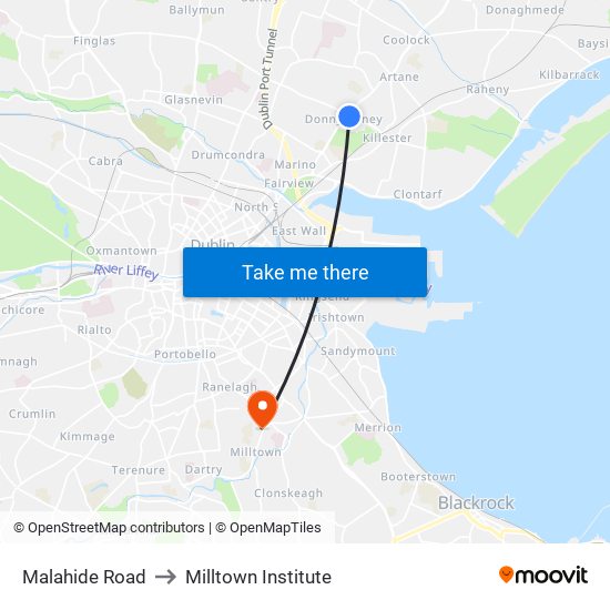 Malahide Road to Milltown Institute map