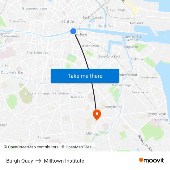 Burgh Quay to Milltown Institute map