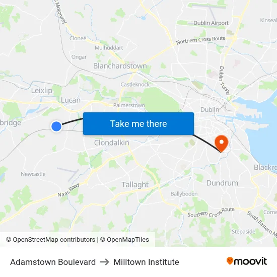 Adamstown Boulevard to Milltown Institute map