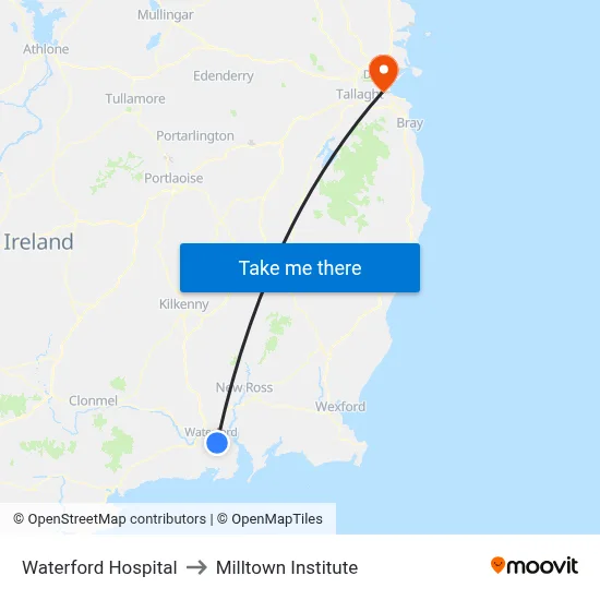 Waterford Hospital to Milltown Institute map