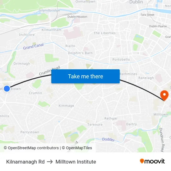Kilnamanagh Rd to Milltown Institute map