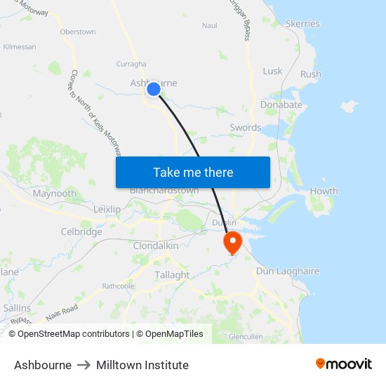 Ashbourne to Milltown Institute map