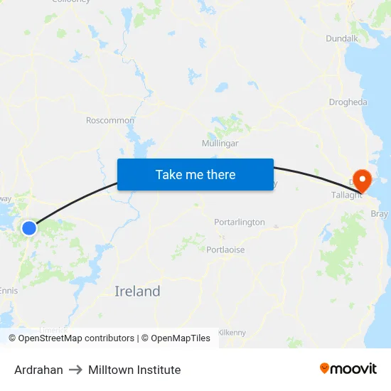 Ardrahan to Milltown Institute map