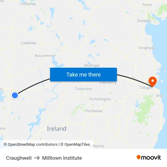 Craughwell to Milltown Institute map