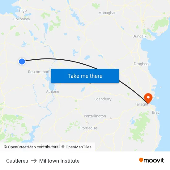 Castlerea to Milltown Institute map