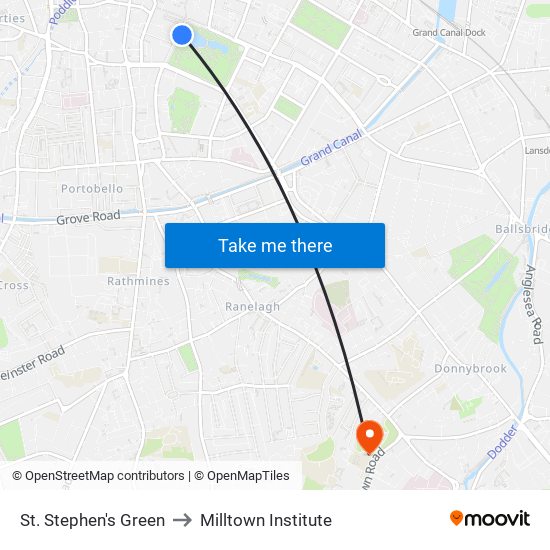 St. Stephen's Green to Milltown Institute map