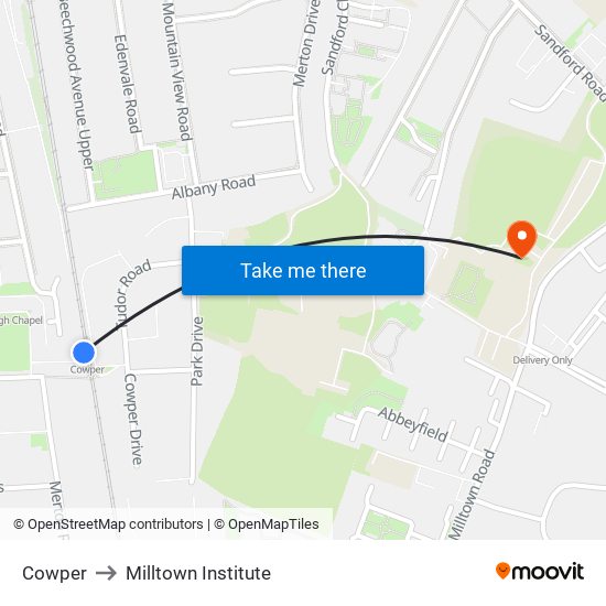 Cowper to Milltown Institute map